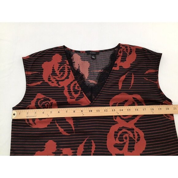 Halogen Womens Size Small Burgundy Rosette Stripe Lace Trim Sleeveless Blouse - Picture 5 of 6